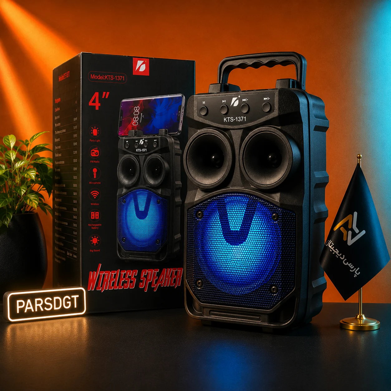 اسپیکر بلوتوثی قابل حمل KBroad KTS-1371 با رادیو FM، USB و کارت حافظه