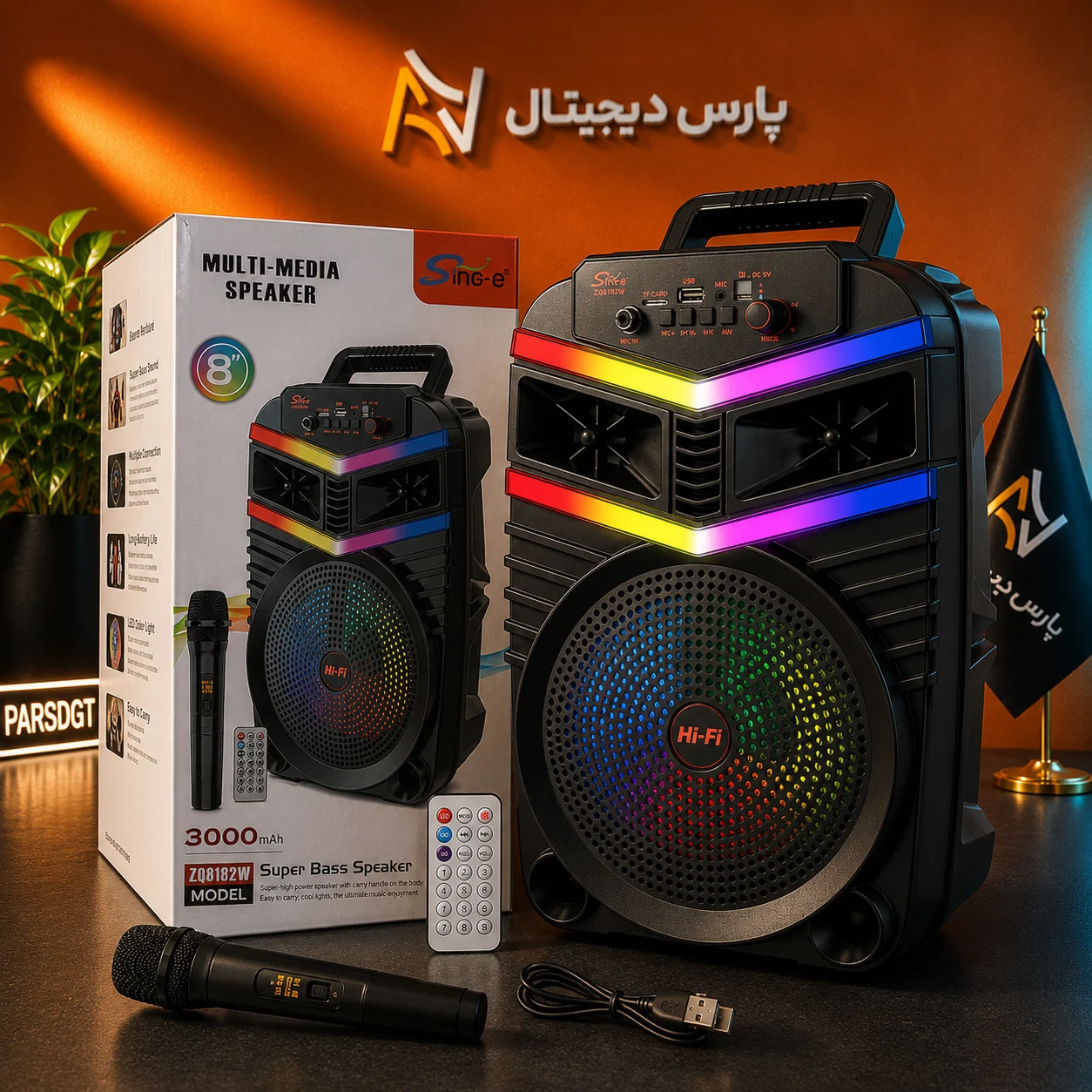 اسپیکر بلوتوثی سینگ ای مدل Sing-E ZQS8182W به همراه میکروفون بیسیم - تصویر 3
