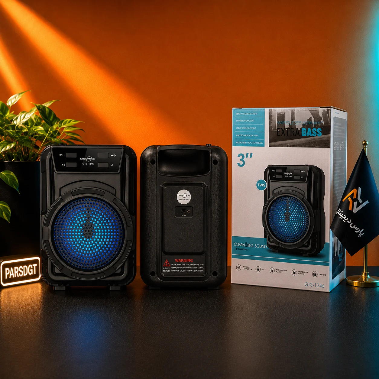 اسپیکر بلوتوثی قابل حمل GREATNICE مدل GTS-1346 با پشتیبانی از TWS، فلش USB، کارت حافظه و رادیو FM - تصویر 2
