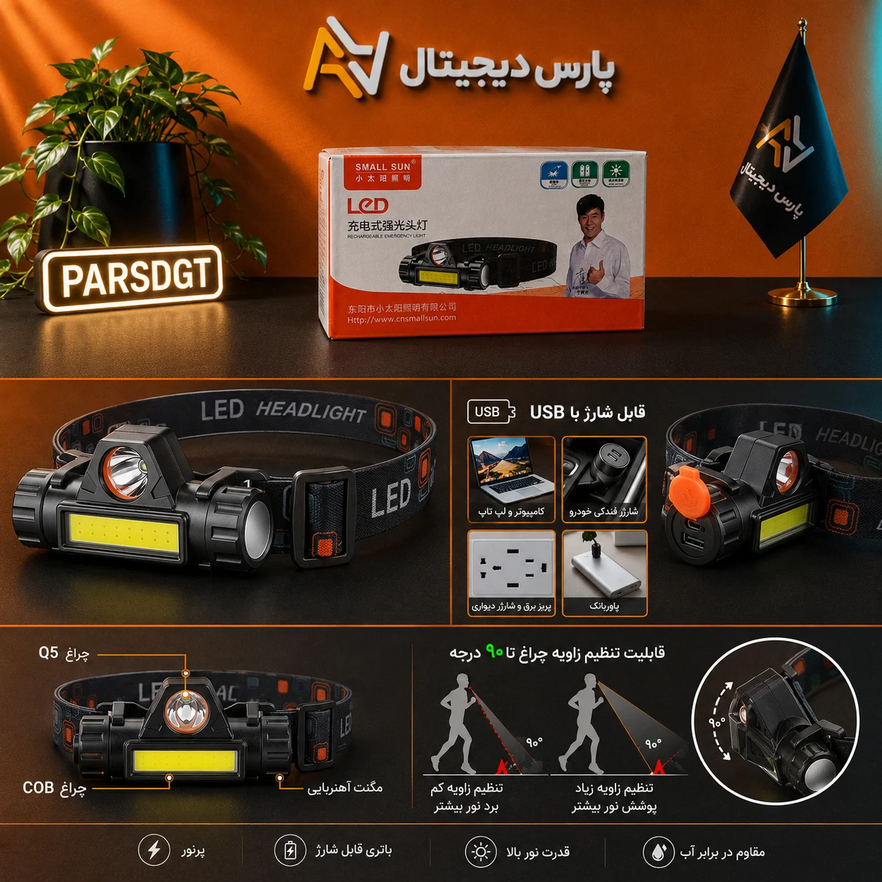 چراغ پیشانی شارژی SMALL SUN مدل ZY-101 - تصویر 2